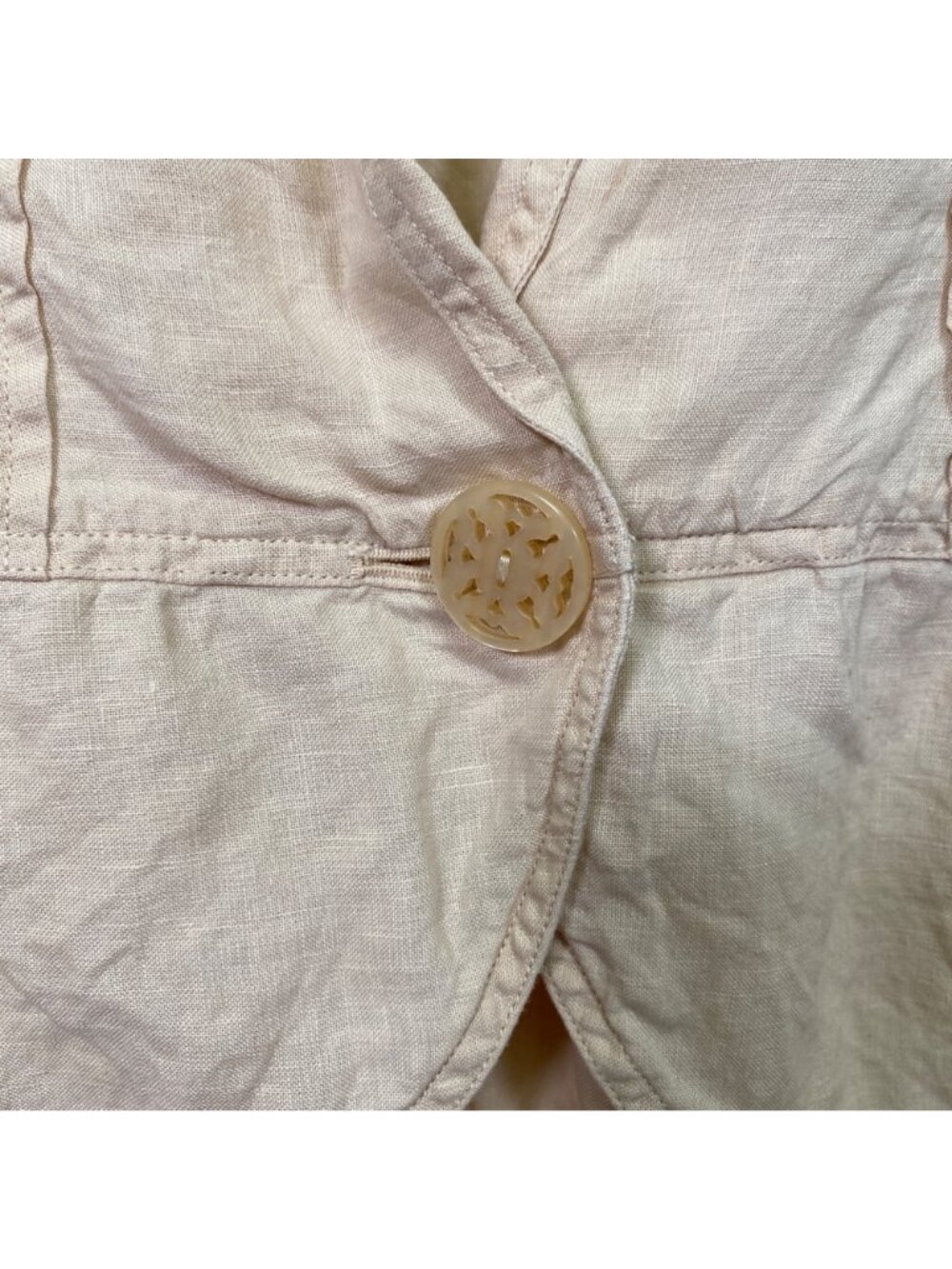 J. Jill Beige 100% Linen Button-Front Long-Sleeve Peplum Blazer Jacket M - Picture 5 of 13